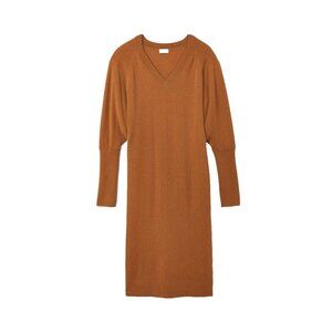 NWT Club Monaco Cashmere Dolman V-Neck Midi in Camel Sweater Dress L